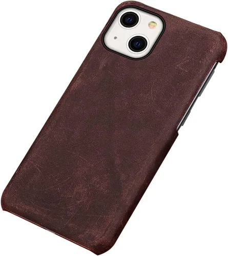 Vista 6 de Funda para iPhone 14/14 Plus/14 Pro/14 Pro Max, funda trasera delgada de cuero genuino retro, agarre cómodo, grueso, anticaídas, a prueba de golpes