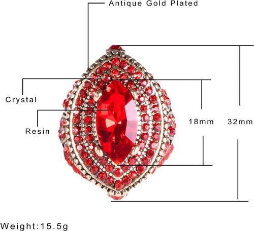 Vista 6 de Anillo de mujer - 1.260 in de gran tamaño chapado en oro antiguo estilo turco rojo piedra preciosa anillo vintage joyería de las mujeres J0769RED