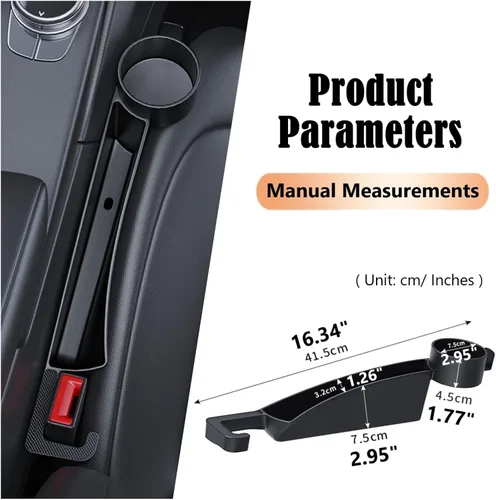 Vista 8 de Organizador de doble ranura para asiento de automóvil con soporte para tazas, tira universal de llenado de huecos para automóvil, paquete de 2