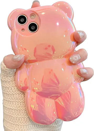 Vista 5 de Bear - Funda para teléfono compatible con el teléfono 11, bonita funda holográfica negra 3D con diseño de oso holográfico, a prueba de golpes, Kpop