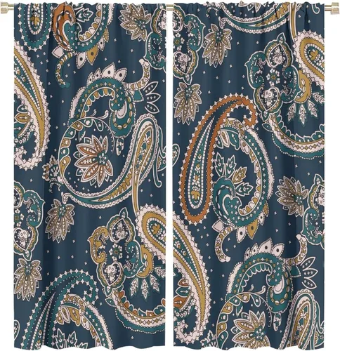 Vista 260 de Cortinas opacas con estampado de flores de cachemira, estampado de cachemira sobre fondo blanco, para decoración del hogar, cocina, restaurante