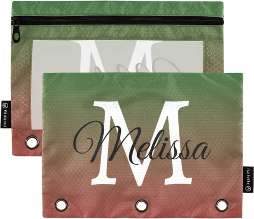 Vista 10 de Estuche para lápices personalizado degradado morado para 3 anillas, bolsa de lápices personalizada con cremallera, estuche transparente