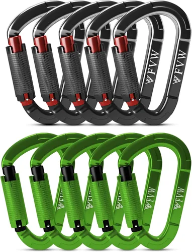 Vista 7 de FVW Mosquetones de bloqueo automático para escalada en roca, mosquetones profesionales de 25KN (5620 lbs) resistentes para rapel, columpio, rescate
