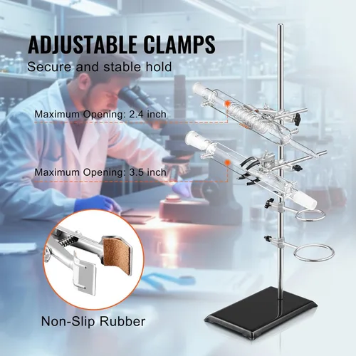 Vista 4 de VEVOR Juego de 2 soportes de soporte de laboratorio, soporte de laboratorio de acero con varilla de 23.6 pulgadas y base de hierro fundido de 8.3 x
