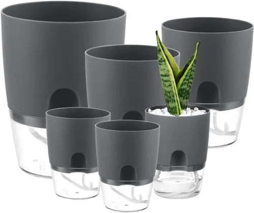 Vista 14 de Macetas de riego automático para plantas de interior, macetas para exteriores, paquete de 3 macetas de riego automático de 6 pulgadas, macetas