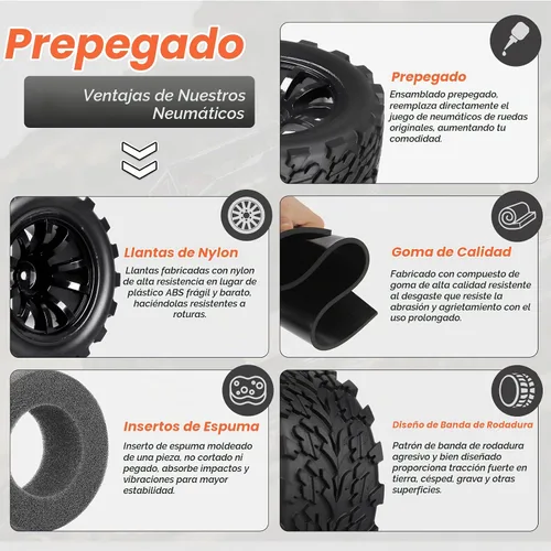 Vista 5 de HobbyPark - Neumáticos y ruedas hexagonales prepegados de 0.472 pulgadas (0.472 in), neumáticos y ruedas de 2.8 pulgadas con insertos de espuma
