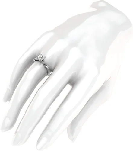 Vista 4 de Anillo de compromiso de oro blanco de 14 quilates con 4 puntas y diamantes de imitación trenzados de 10 quilates