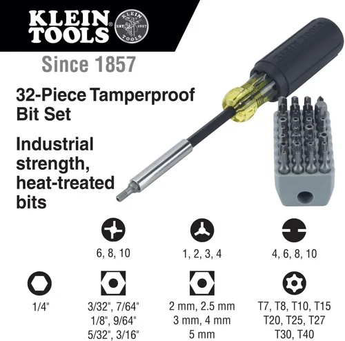 Vista 3 de Klein Tools 32510 Destornillador magnético de puntas múltiples con puntas resistentes Torx, hexagonal, llave inglesa, de tres alas, Torq y tuerca a