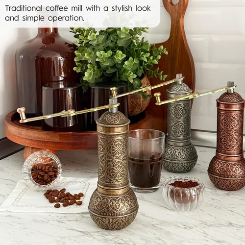 Vista 4 de Molinillo de café decorativo hecho a mano, molinillo de especias turco recargable, molinillo de café manual con mango, molinillo de café de metal