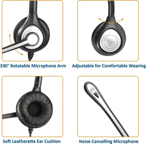 Vista 3 de Wantek audífonos de diadema con cable para teléfono con cancelación de ruidos. micrófono para ShoreTel Plantronics, Polycom, Zultys, Toshiba, NEC