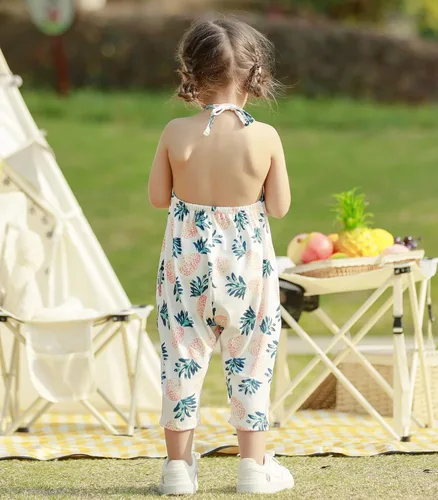 Vista 6 de RAISEVERN Mameluco sin espalda para niñas pequeñas, con bolsillo, talla 1-6 T