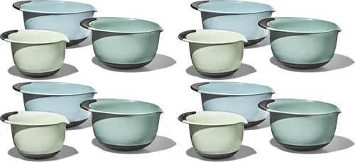 Vista 8 de OXO Good Grips Juego de 3 Cuencos de Plástico para Mezclar de 3 Piezas - Azul Cadete, Gris Torre, Jade, Pequeño, Mediano, Grande