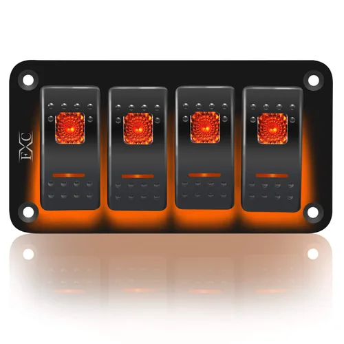 Vista 22 de FXC Interruptor basculante Panel de aluminio 2 Gang Interruptores de palanca Dash 5 Pin ON/OFF 2 LED retroiluminado para barco coche azul marino