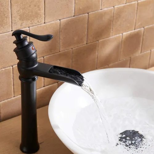 Vista 7 de BWE Grifo de lavabo de recipiente cascada solo agujero negro grifo de Mate negro