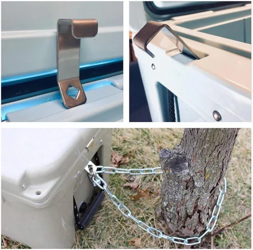 Vista 2 de Soportes universales de bloqueo para enfriador: diseñados para adaptarse a la ranura de amarre de cofres de hielo rotomoldeados medianos a grandes