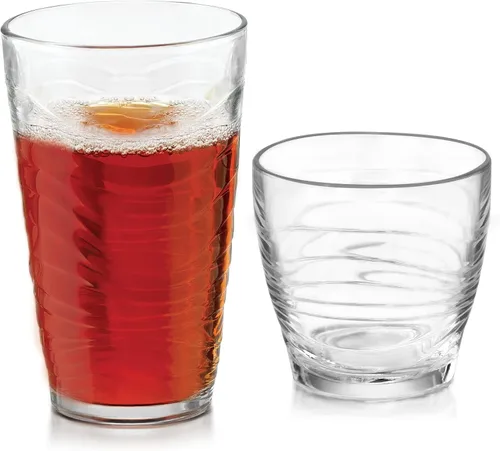 Vista 10 de Libbey Ascent Tumbler and Rocks - Juego de 16 vasos de vidrio con curvatura, juego de cristalería versátil para fiestas y más