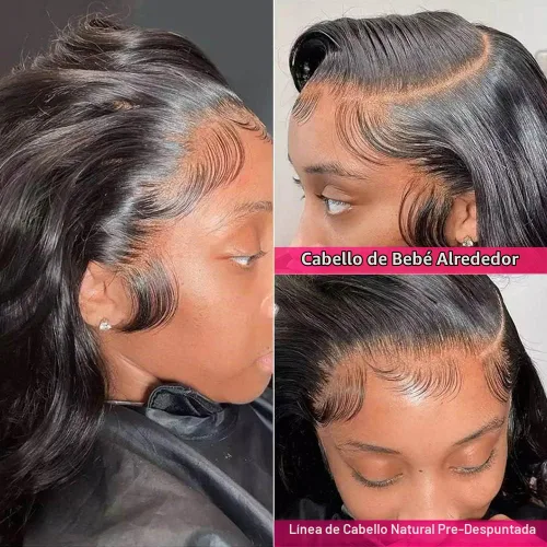 Vista 4 de Pelucas de Encaje Frontal de 24 Pulgadas de Cabello Humano para Mujeres Negras 13x4 Pelucas de Ondas Corporales Sin Pegamento de Cabello Humano