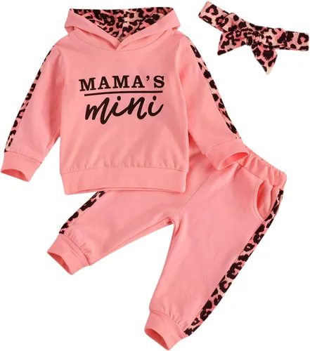 Vista 24 de Ropa de Otoño e Invierno para Niña Pequeña Sudadera con Capucha Estampada de Leopardo y Pantalones Conjunto de Chándal de 2 Piezas Negro A