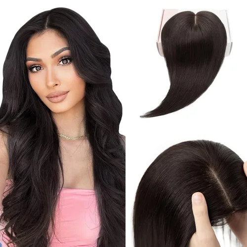Vista 34 de Hairro Toppers de cabello humano 100% real para mujeres sin flequillo, postizos de cabello real con clip, base de seda transpirable para cubrir