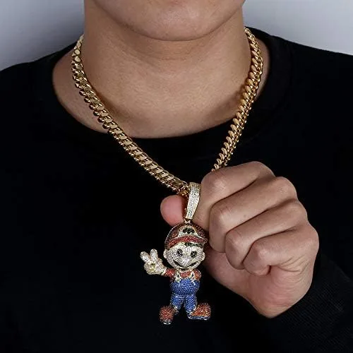 Vista 4 de KMASAL Jewelry V Sign Money Bag Pendant Hip Hop Simulated Diamond Iced Out Rhinestone Crystal Necklace, 10mm 18" Cuban Link Chain Necklace for Men
