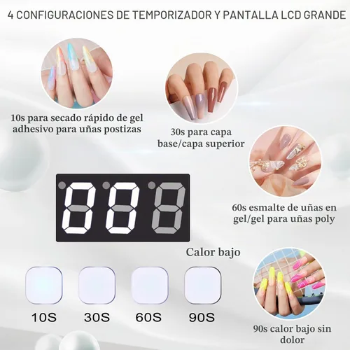 Vista 4 de Lámpara de uñas LED UV recargable de 96 W, luz UV inalámbrica para uñas con pantalla LCD, sensor automático, 4 ajustes de temporizador y secador