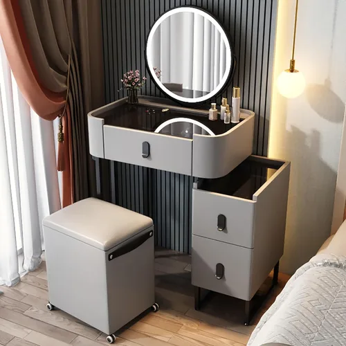 Vista 28 de Vanity Desk with Mirror and Drawers, White Vanity with Mirror, Wooden Makeup Desk for Bedroom Dressing Room, with Adjustable Brightness Mirror,Dark