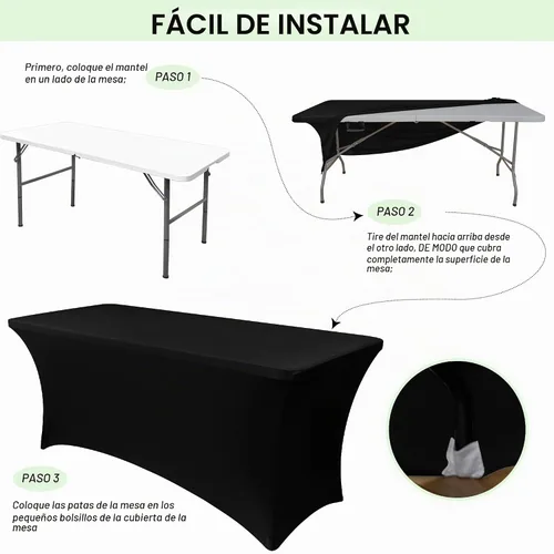 Vista 5 de Obstal Paquete de 6 Fundas de Mesa Elásticas de Spandex para Mesas de 6 Pies - Mantel Rectangular Universal Ajustado de 6 Pies Protector para Bodas