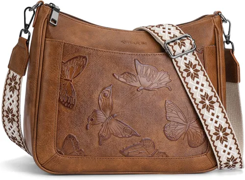 Vista 9 de Bolsos cruzados para mujer, modernos, de cuero vegano, tamaño mediano, estilo hobo mariposa, bolsos al hombro para mujer