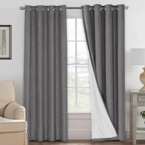 Vista 28 de H.VERSAILTEX Cortinas 100% opacas con aislamiento térmico, texturizadas, de lino, con bloqueo completo de calor y luz, para sala de estar y Negro