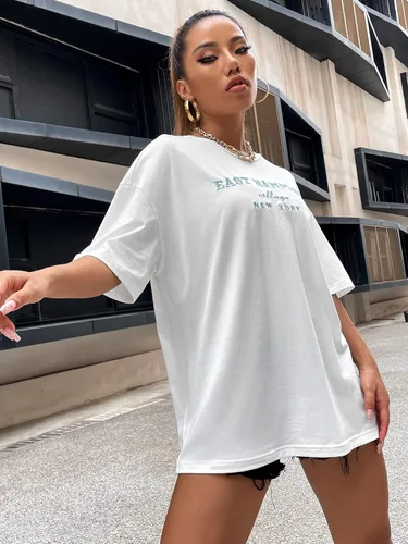 Vista 6 de Verdusa Camiseta de manga corta con estampado de letras para mujer