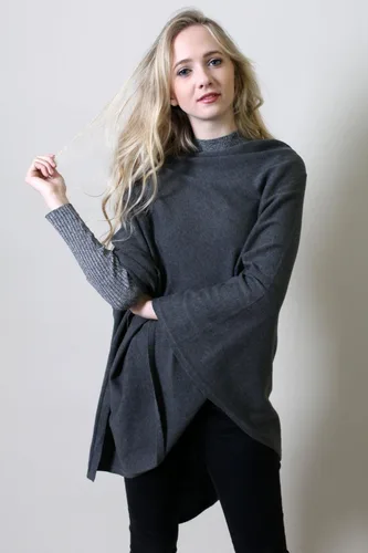 Vista 2 de Suéter de punto Poncho de punto para mujer, algodón orgánico, hilo amoroso