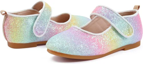 Vista 2 de Zapatos de vestir arcoíris para niña, zapatos de princesa con purpurina para niña, zapatos Mary Jane brillantes para fiesta, bailarina, para uso