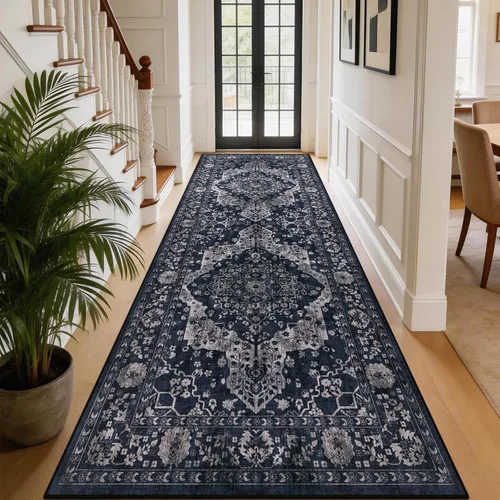 Vista 17 de nesrt Alfombra bohemia lavable de 2 x 10 pies, suave, antideslizante, extra larga, alfombra de cocina, color negro, vintage, geométrico, camino
