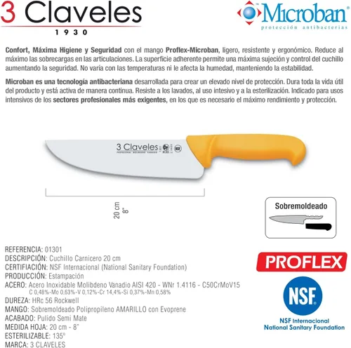 Vista 3 de 3 Claveles Cuchillo Carnicero Polipropileno Amarillo 7.9 in - 8 Pulgadas FH 3C