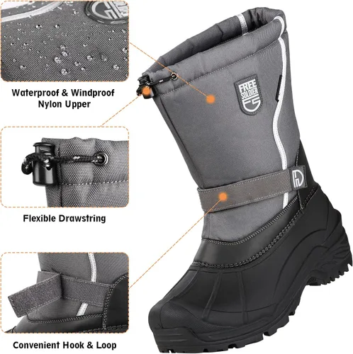 Vista 3 de FREE SOLDIER Botas de nieve para hombre, impermeables, aisladas, antideslizantes, con forro extraíble