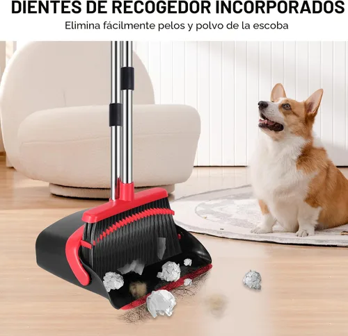 Vista 4 de NACENA - Juego de escoba y recogedor con dientes, con mango ajustable de 52 pulgadas de largo, para limpiar cabello, adecuado para el hogar, cocina