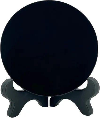 Vista 12 de Espejo de adivinación de obsidiana negra, espejo de obsidiana con soporte y bolsa para adivinación, meditación, curación, Feng Shui (100mm (4.0in))