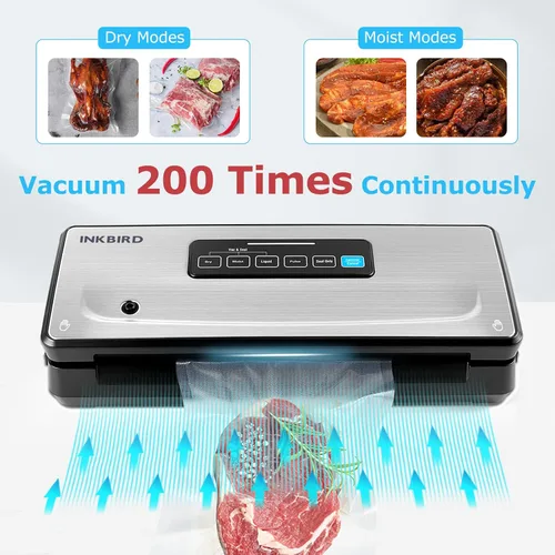Vista 3 de Máquina selladora al vacío de alimentos 10 en 1 con almacenamiento de bolsas (hasta 20 pies) y cortador, sellador de alimentos INKBIRD sellador al