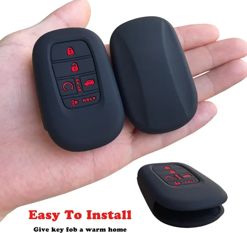 Vista 3 de TANDRIVE Funda para llavero (5 botones) Honda 2026 2025-2022 Civic Accord CR-V HR-V Pilot y 2026 Passport, silicona, paquete de 2, botón rojo, negro