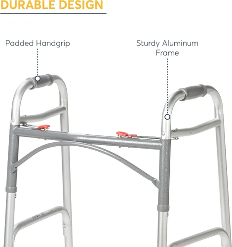 Vista 7 de Drive Medical 10257BL-1 - Andador con ruedas de 4 ruedas con asiento, andador de acero con ruedas, altura ajustable y 10210-1 andador plegable de 2