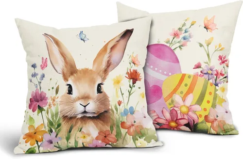 Vista 33 de Fundas de cojín decorativas primavera-verano 40x40 cm, juego de 2 fundas de cojín verdes con flores botánicas, fundas de cojín decorativas para Aqua