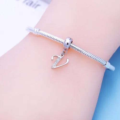 Vista 92 de ABUN Abalorio de plata de ley 925 con letra A a la Z, espaciador de inicial, con circonita cúbica transparete colgante, auténtica, para pulseras