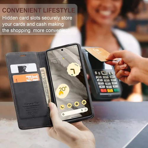 Vista 9 de Kowauri Funda para Google Pixel 7A, diseño clásico de cuero con cierre magnético, con ranura para tarjetero, a prueba de golpes, funda protectora