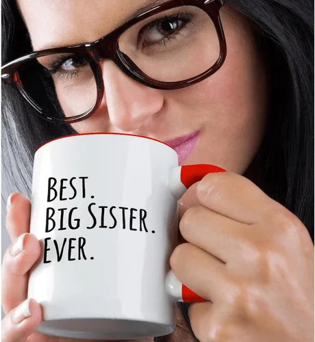 Vista 2 de 3dRose Best Big Sister Ever - Regalos para hermanos - texto negro 11oz taza roja de dos tonos