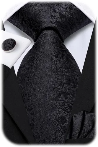 Vista 47 de Hi-Tie Conjunto de corbatas de seda con estampado paisley para hombre, pañuelo de bolsillo y gemelos, conjuntos de corbata formal para negocios a