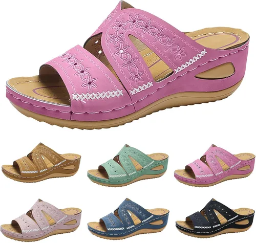 Vista 30 de Sandalias ortopédicas con soporte de arco, sandalias planas para exteriores, estilo bohemio, para caminar, cómodas, elegantes, informales