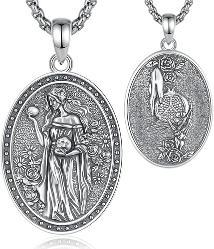 Vista 19 de EUDORA Collar de plata de ley 925 con moneda Hécate, Athena, Perséfono, Nyx, diosa de la luna triple, diosa celta, rueda de Hécate, llave, regalo