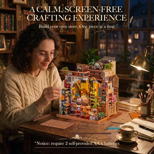 Vista 7 de Rolife Librería DIY Kit de casa de muñecas en miniatura, regalo creativo