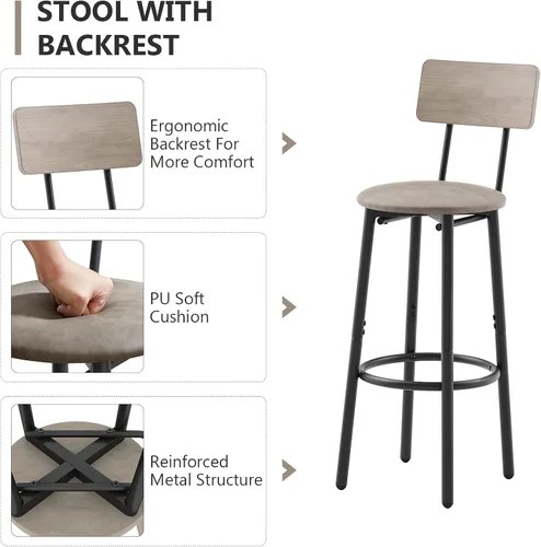 Vista 5 de Moderno juego de mesa y silla de bar para 4 mesas y taburetes de altura de mostrador con respaldo, mesa de comedor rectangular, juego de 5