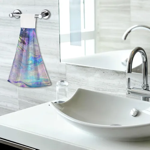 Vista 7 de Kigai Toallas colgantes de flores iridiscentes,Toallas de cocina colgantes con cinta mágica,Súper absorbentes,Toallas de lazo colgantes de algodón